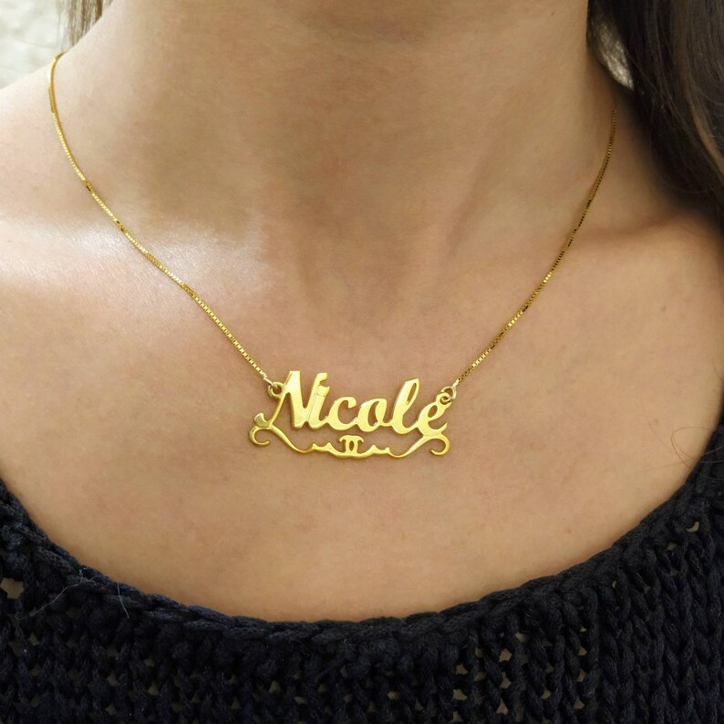 14k Real Gold Name Necklace Personalized Name Etsy