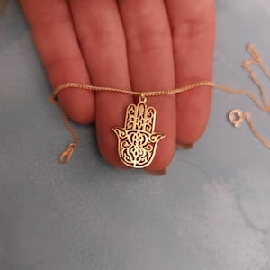 Hamsa Halskette - Fatima Hand Halskette - Hamsa Han - Hand Charm - Männer Geschenk - Zierliche Halskette - Geschenk für Sie - 925 Silber - 14k Gold