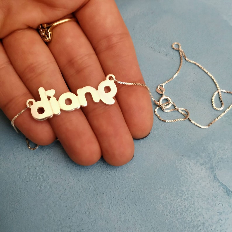 Heart Name Necklace 925 Silver Customized Nameplate Silver Name Jewelry Diane