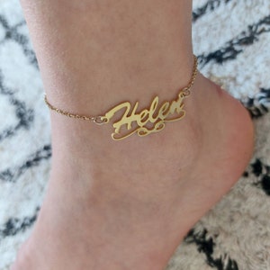 Tornozeleira com nome personalizado - Nome da tornozeleira dourada - Nome personalizado - Tornozeleira com nome dourado - Pulseira de tornozeleira - Joias para o corpo - Presente da dama de honra - Presente da mãe
