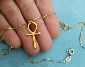 Ankh Necklace - Symbol Pendant - Cross Charm - Acient Egyption - Men Jewelry - Protection - Gift For Her - 925 Silver - 14k Solid Gold