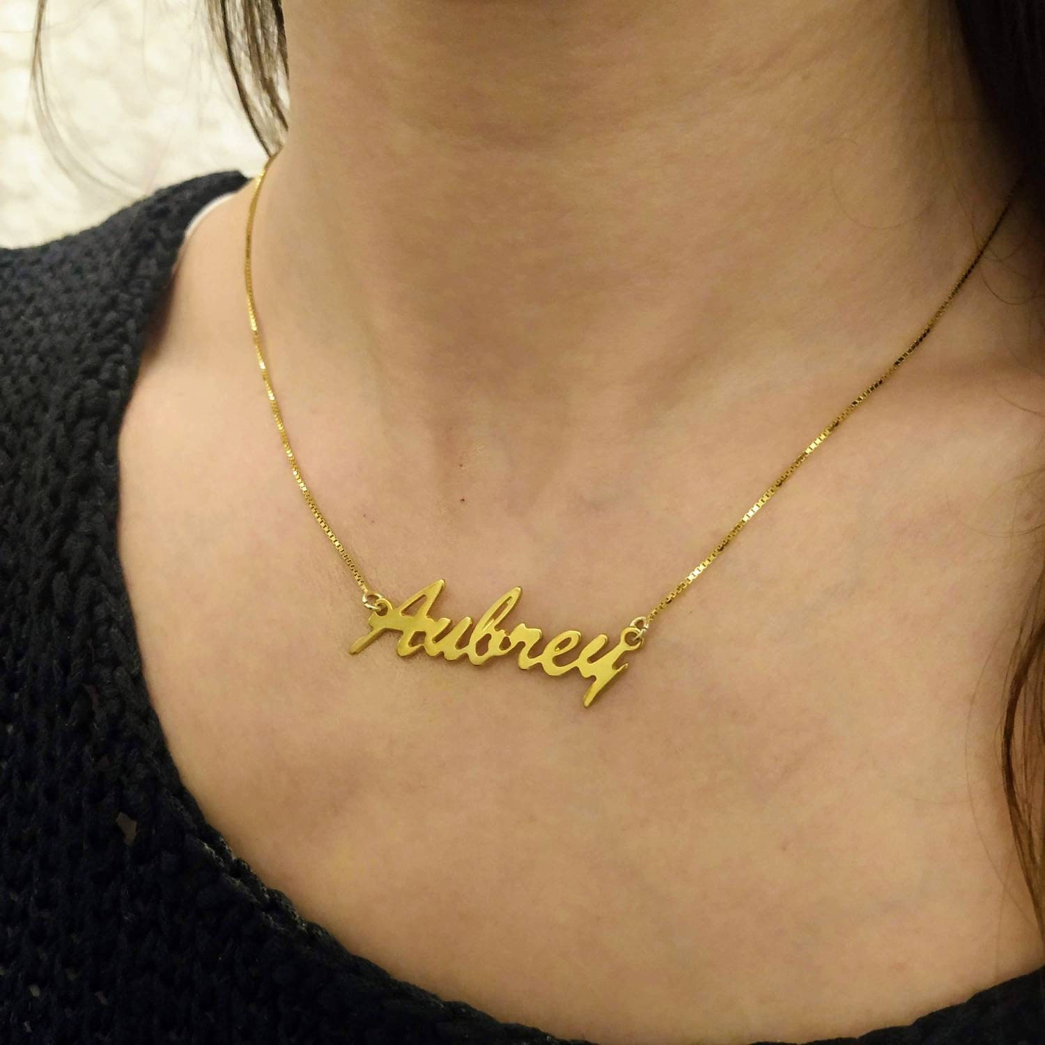 14k Real Gold Name Necklace Gold Cursive Necklace 14K | Etsy