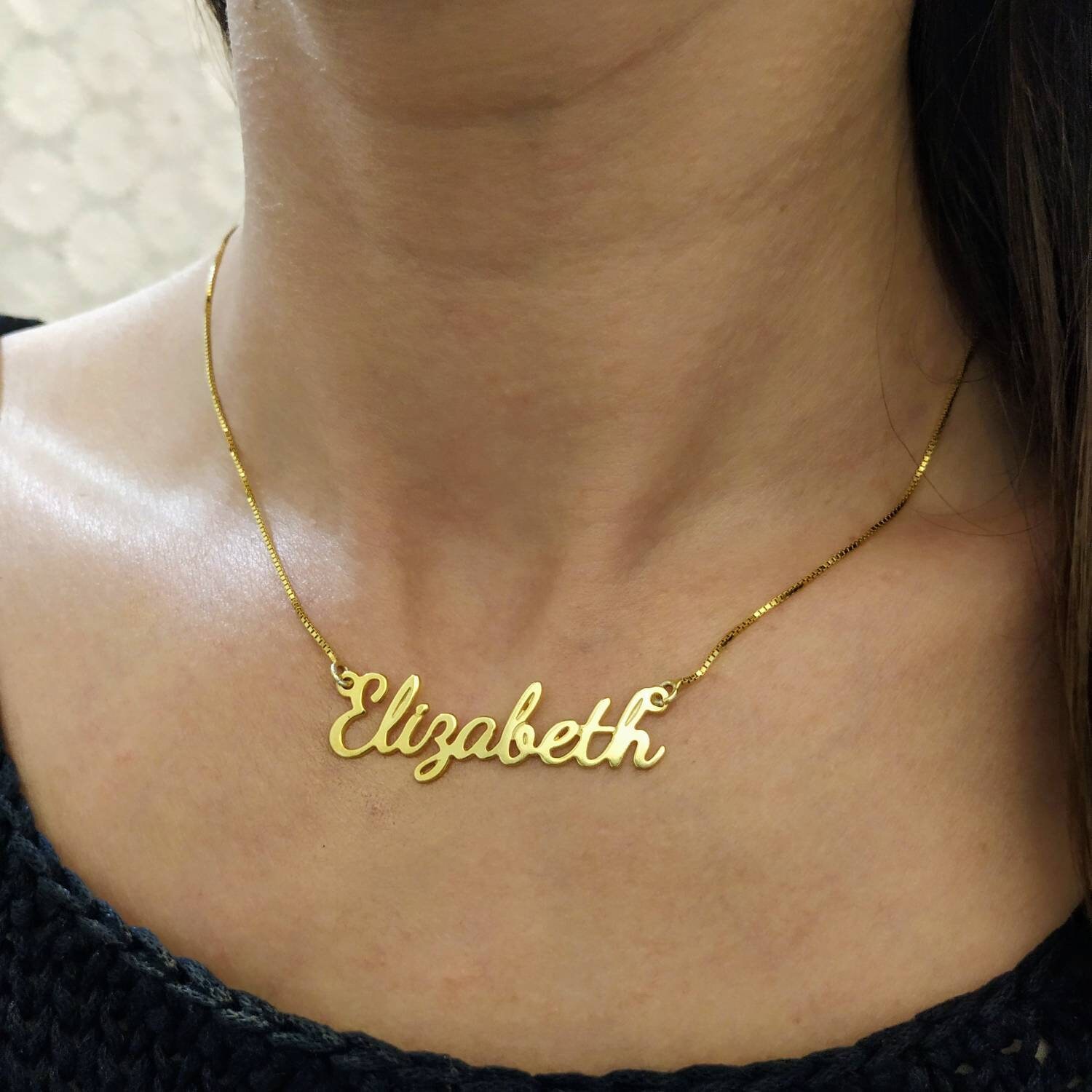 18k Gold Plated - Nameplate Necklace - Customized Name - Name Necklace Gold - Cursive Pendant - Elizabeth