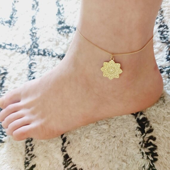 14k Gold Lotus Anklet Flower Anklet Lotus Flower Yoga Jewelry