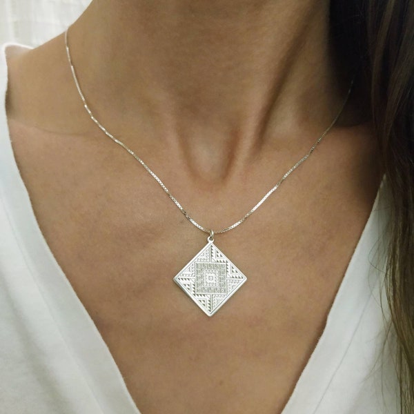 Tribal Symbol - Mapuche Necklace - Geometric Pendant - Rhombus Etnic Pattern - Indian Necklace - Tribal Jewelry - 925 Silver - 14k Gold