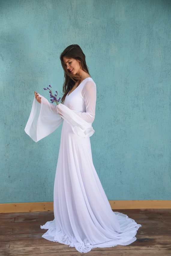 Piraten Hochzeit Wald Hochzeitskleid Mit Langen Armeln Boho Etsy