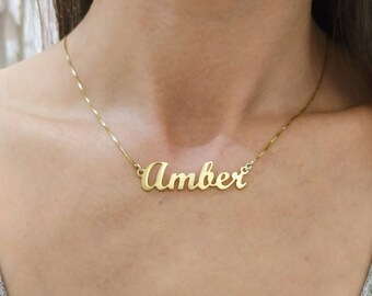 14k Name Necklace Solid Gold Name 