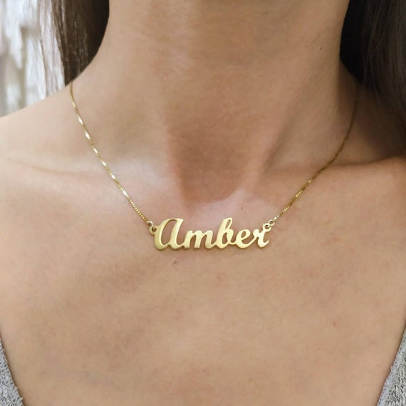 14k Name Necklace Solid Gold Name 