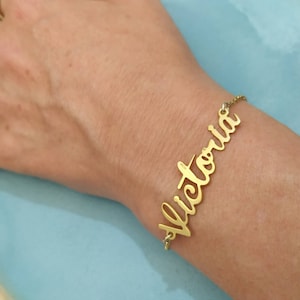 Personalized 14k - Name Bracelet - Solid Gold Bracelet - Custom Name Bracelet - Name Jewelry - Christmas Gift - Personalized Gift - Victoria