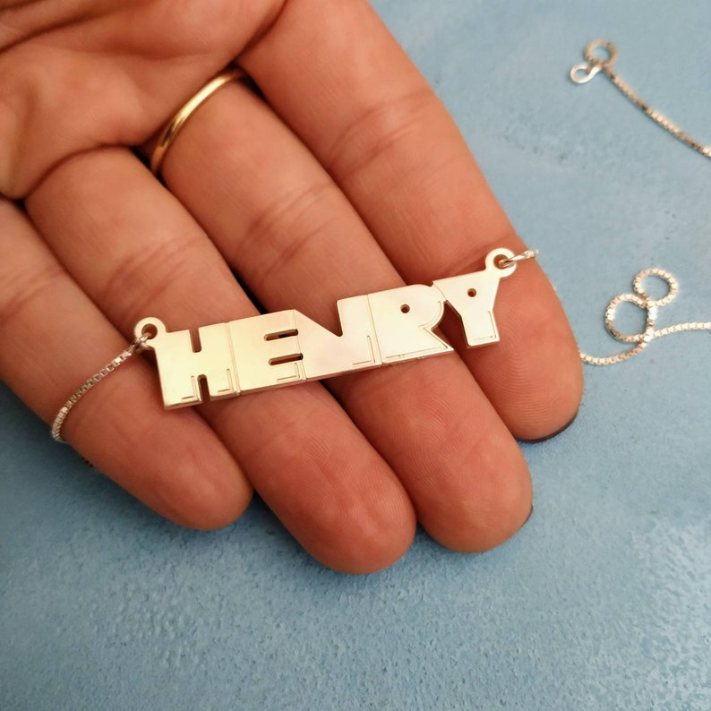 Silver Personalized Big Nameplate Pendant Necklace Henry