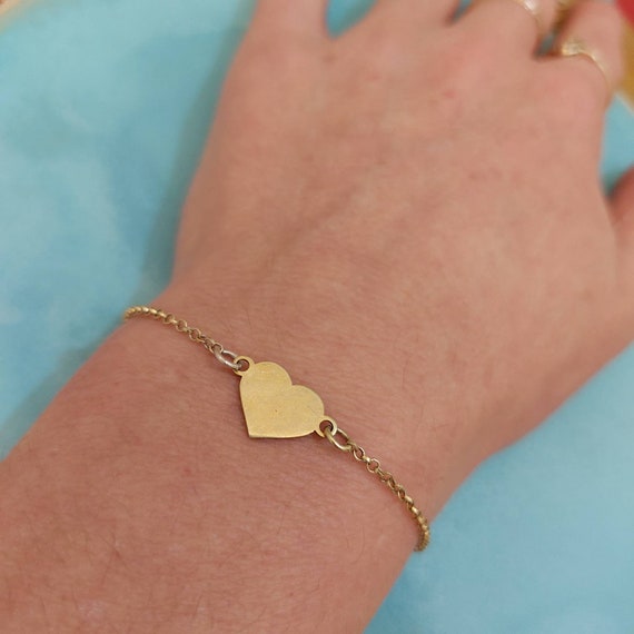 14k Gold Heart Bracelet With Heart Tiny Heart Bracelet Heart