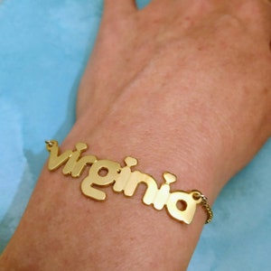 Name Bracelet Gold - Custom Name Bracelet - Heart Bracelet - Girl Jewelry- Heart Jewelry - Valentines Day Gift - Anniversary Gift - Virginia