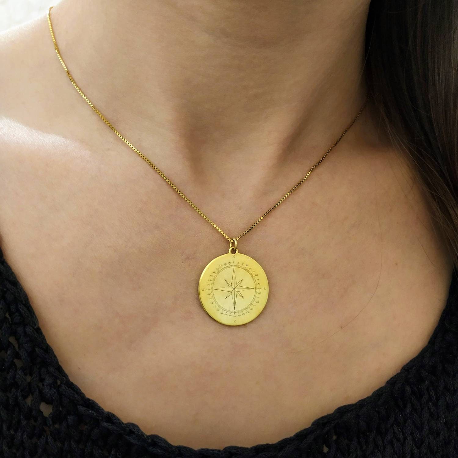 18k Gold Plated Compass Necklace North Star Pendant Etsy