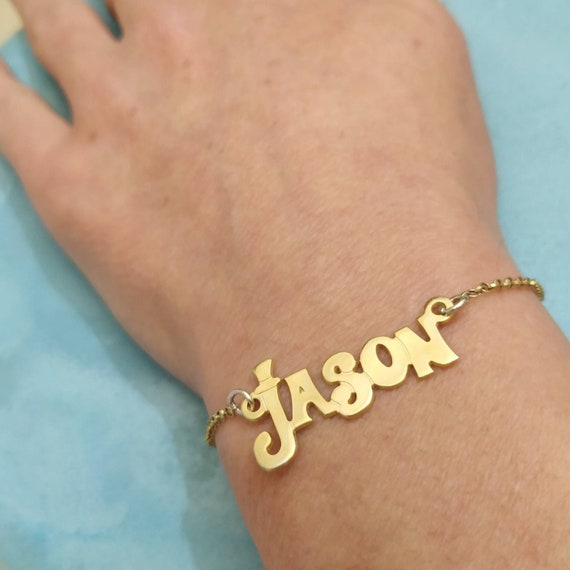 14K Gold Personalized Multiple Script Diamond Nameplates Bracelet