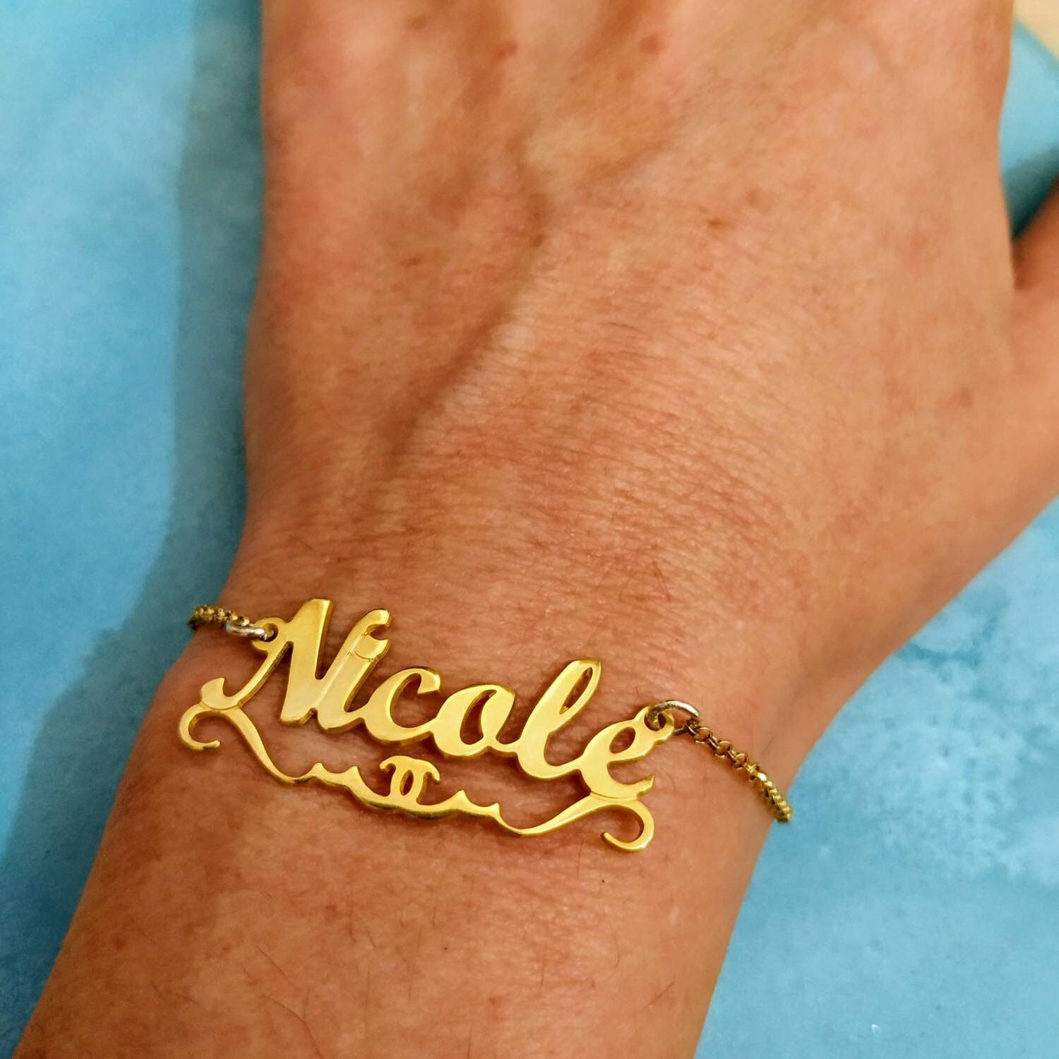 14K Gold Nameplate Name Bracelet Gold 