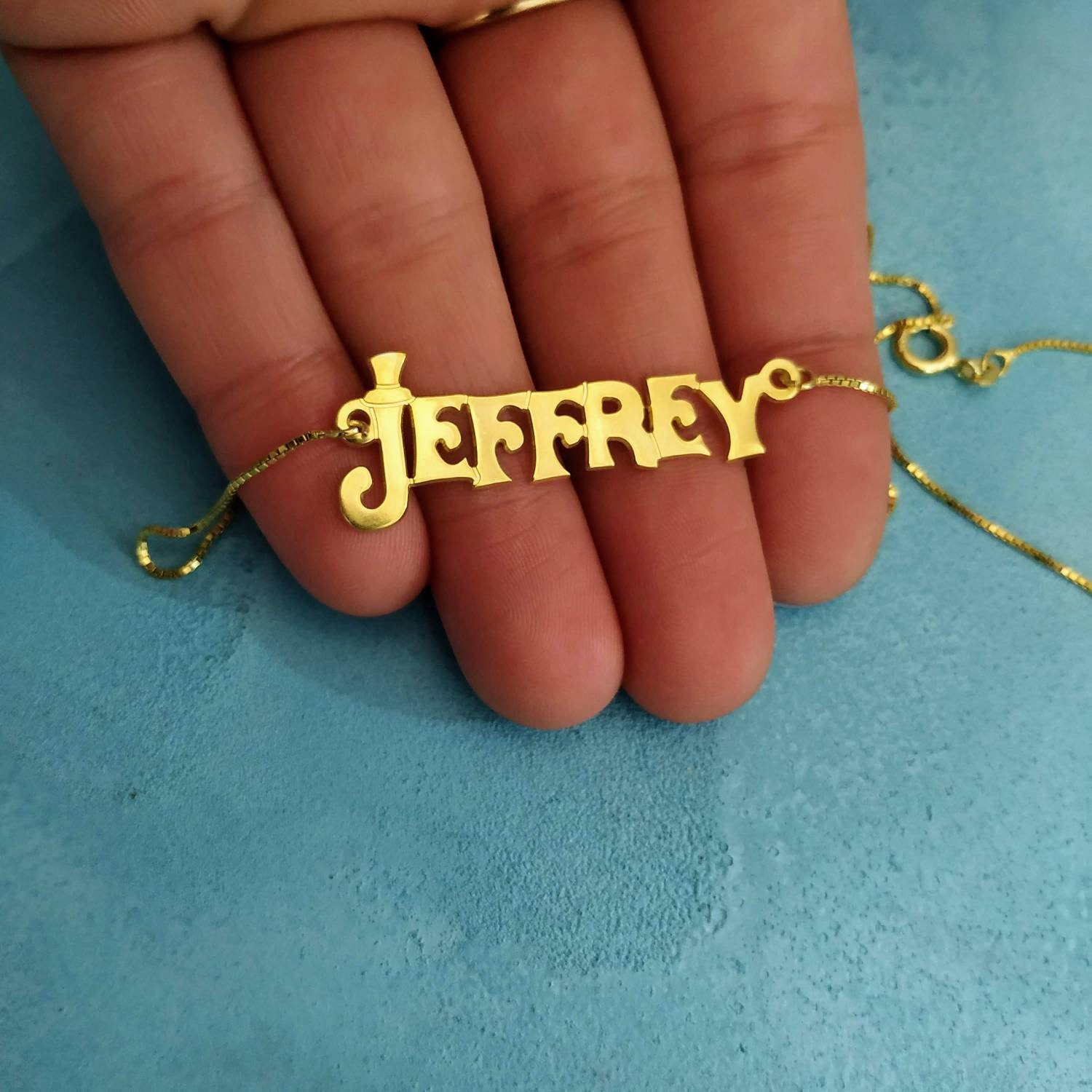 14k Gold Custom Made Name Necklace Big Letters Necklace Etsy