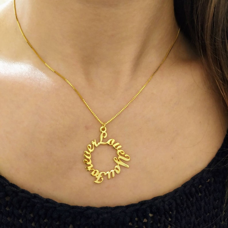Gold Plated Personalized Sentence Pendant Gold Name Necklace Etsy