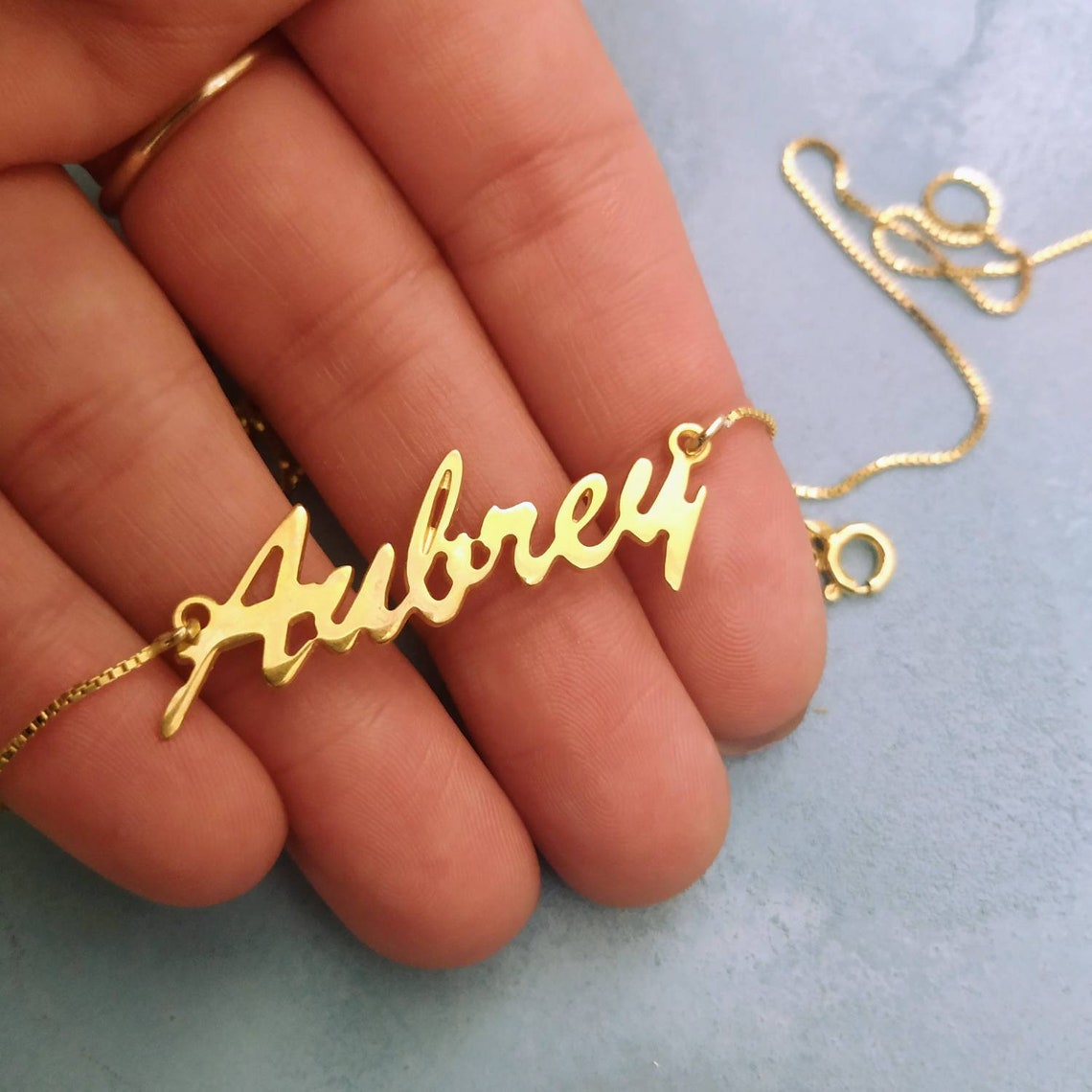 14k Real Gold Name Necklace Gold Cursive Necklace 14K Etsy