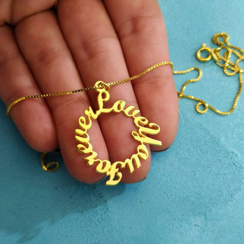 Gold Plated Personalized Sentence Pendant Gold Name Necklace Etsy