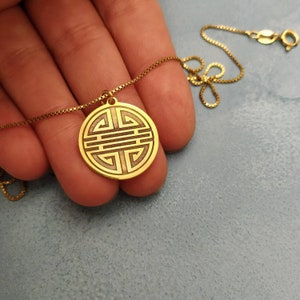 Shou Necklace - Lu Lendant - Chinese Symbol Gifts - Symbol of Wealth - Chinese Charm - Longevity Jewelry - Geometric - 925 Silver - 14k Gold
