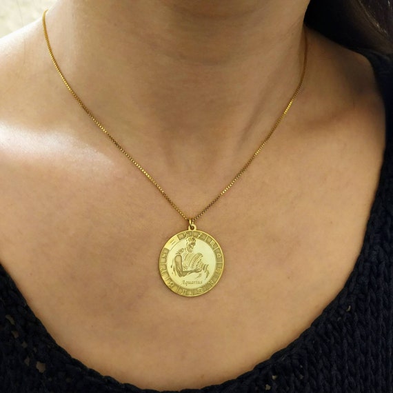 18k Gold Plated Aquarius Charm Necklace 