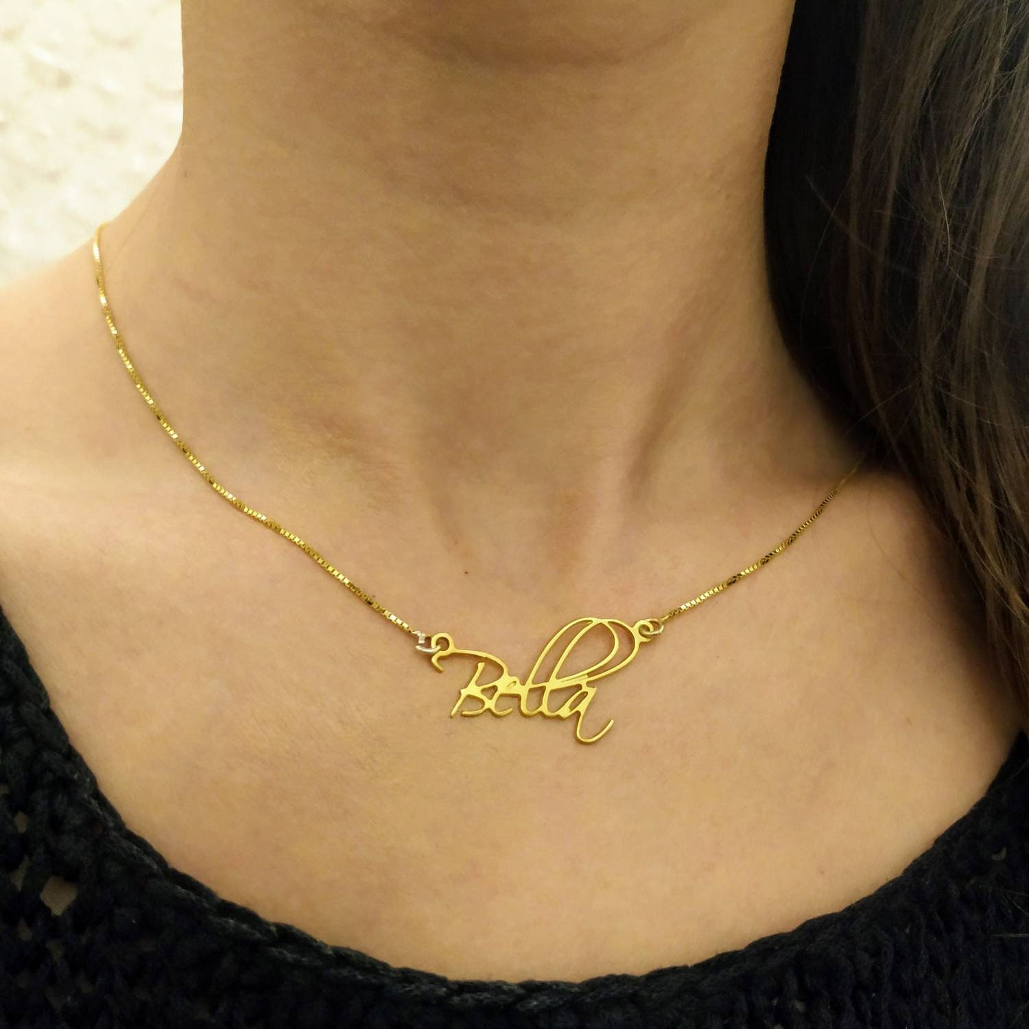 18k Gold Plated Nameplate Pendant Custom Nameplate Gold Etsy