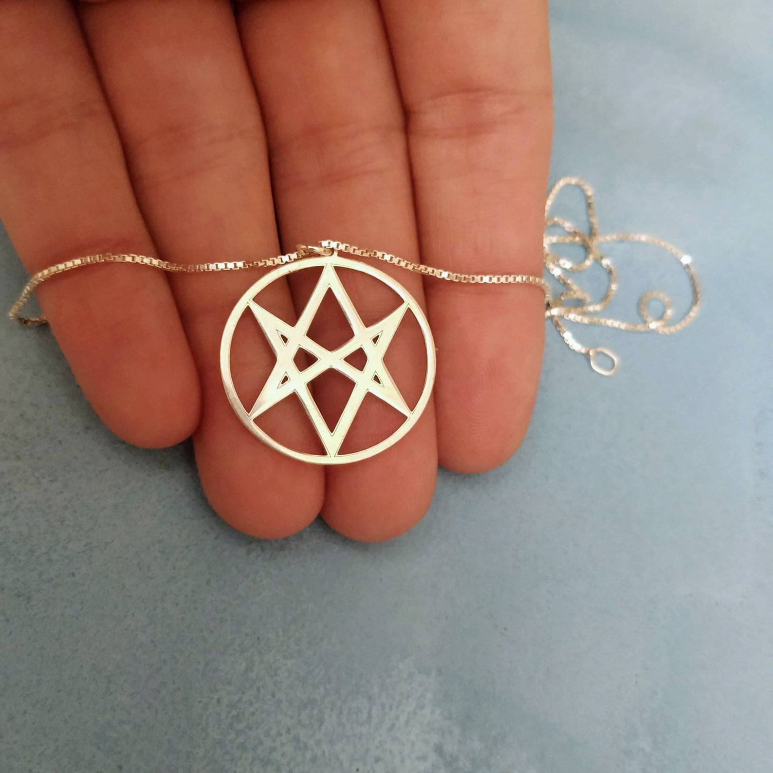 Unicursal Hexagram Necklace Pagan Protection Thelema Etsy