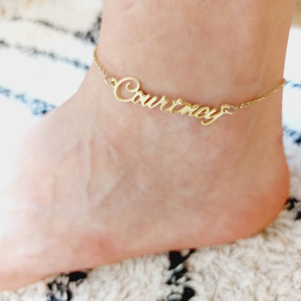 Custom Name Anklet - Personalized Anklet Bracelet - Gift for Her - Handwriting Jewelry - Mothers day Gift - 14k Solid Gold - 925 Silver