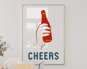 Cheers wall art print / Kitchen poster / Thank you gift for best friend / Inspirational wine quote / Bar cart decor