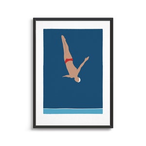 Mann im Wasserbad Poster / Modernes Wohndekor / Minimalistischer Druck / Retro schwimmt Poster / Geschenk für Schwimmer