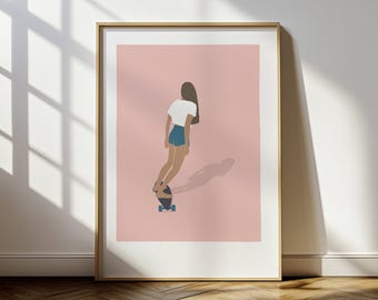 Minimalist Retro Skateboard Wall Art: Modern Print for Skaters, Teens & Room Decor