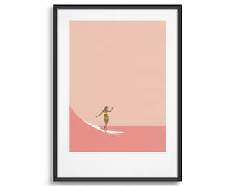 Surf girl poster / Terracotta pastel decor / Surfing poster / Bedroom decor teens