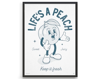 Life's a Peach Retro Cartoon Print | Funny Kitchen Art