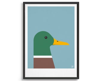 Duck poster / Modern design bird art print / Kids nursery wall decor / Farm animal artwork