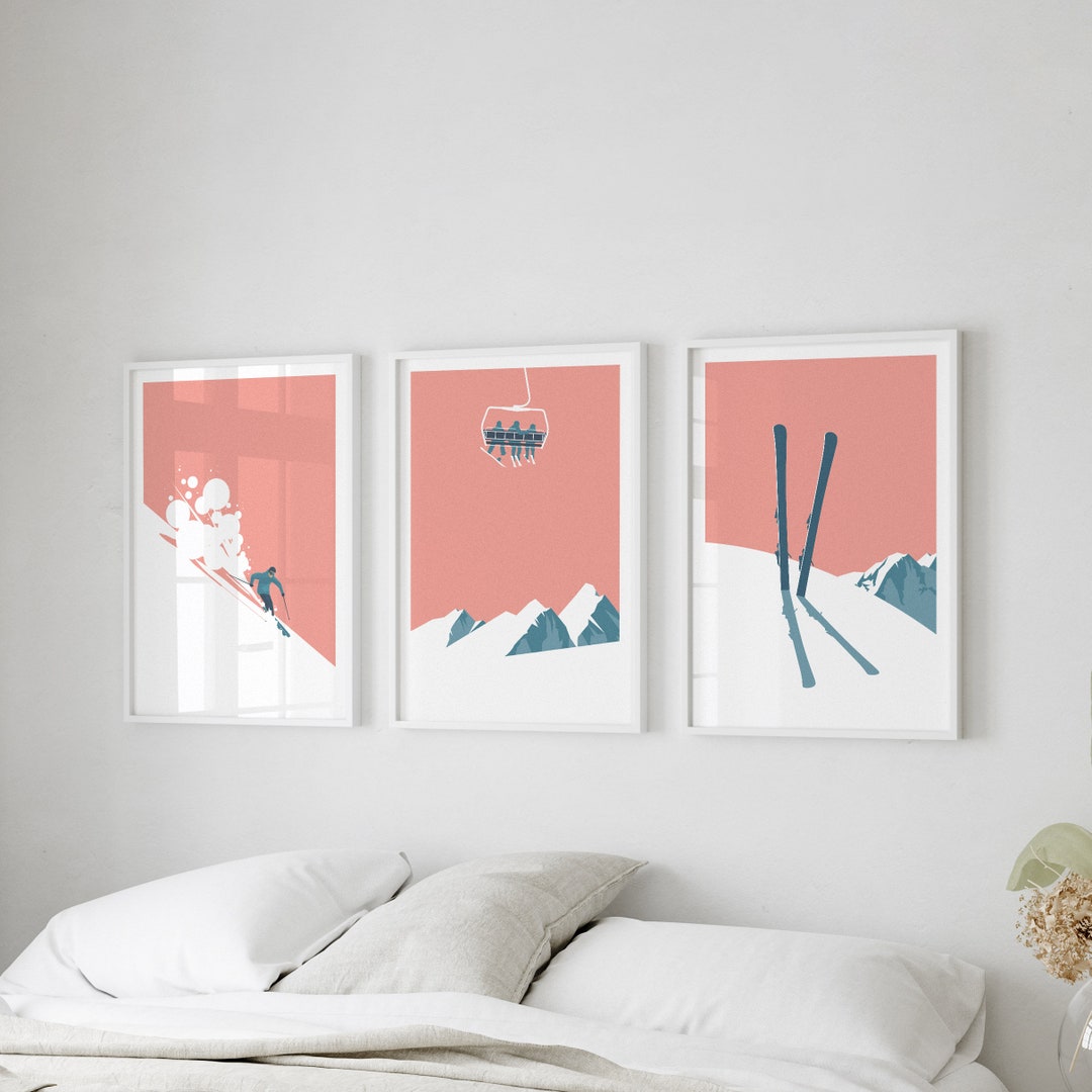 Ski Art Gallery Wall / Vintage Ski Poster Set of 3 Prints / Ski Decor ...