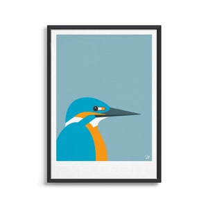 Kingfisher bird print / Nature art gift / Modern minimal design poster