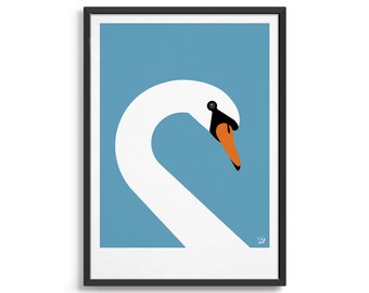 Swan bird art print / Gift for bird lover / Modern minimal Scandinavian style poster