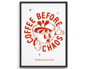Retro coffee poster / Kitchen wall art print / Inspirational funny quote / Coffee bar decor
