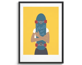 Skateboard poster / Minimal skate art print / Gift for a skateboarder