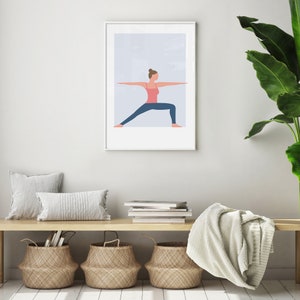 Warrior pose yoga poster / Yoga art print / Spiritual decor / Yoga gift ideas / Zen meditation prints for home studio / Spirituality artwork image 2