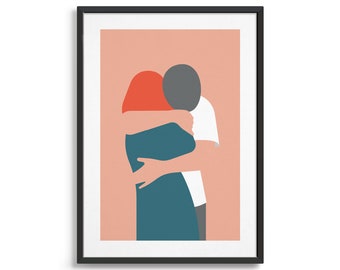 Hug art print / Minimal love poster / Couple hugging