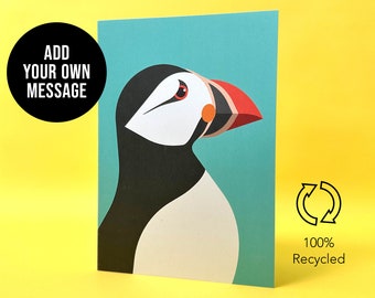 Puffin bird recycled greeting card / Blank card for any occasion