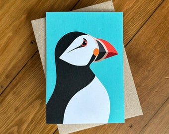 Puffin bird recycled greeting card / Blank card for any occasion