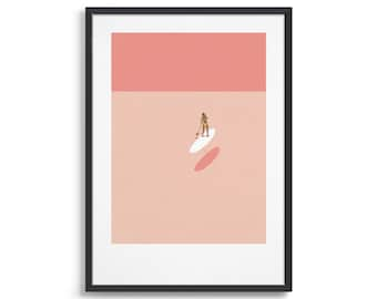 Stand up paddle board poster / Bedroom decor teens / Terracotta art print