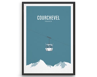 Personalised vintage retro ski poster / Courchevel ski lift / Ski and snowboard art print / Gift for skiers and snowboarders