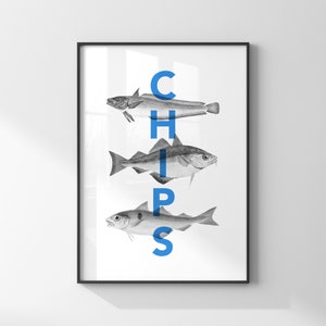 Fish and Chips art print / Kitchen art / British seaside poster / Christmas gift for food lover / Restaurant decor / Affiche de cuisine