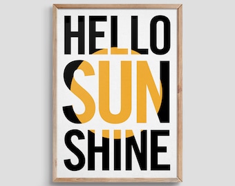 Hello sunshine typography print / Anniversary gift ideas for wife / Modern bedroom poster / Scandinavian style wall art prints / Home decor