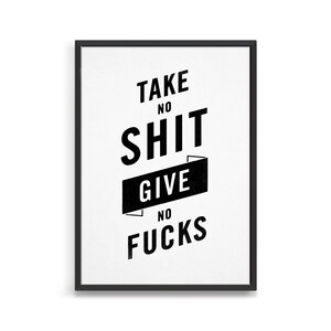 Take no shit, give no fucks Poster / Rude Motivationsdruck / Positivität für alle Kunst / Studenten Dekor
