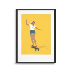 Mädchen auf Skateboard Kunstdruck / Geschenk für Skateboarderin / Minimalistische minimalistische Frau