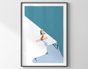 Personalised ski print / A modern and minimal ski poster in a retro vintage style